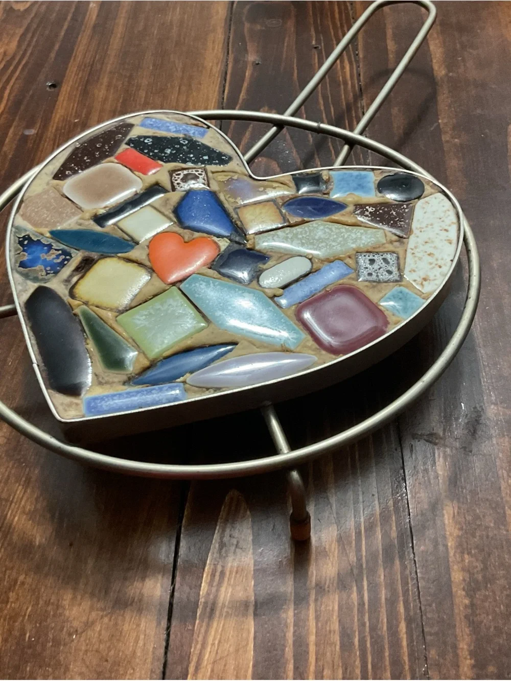 Multicolor Heart Mosaic Trivet - Ceramic Tile Kitchen Hot Pad